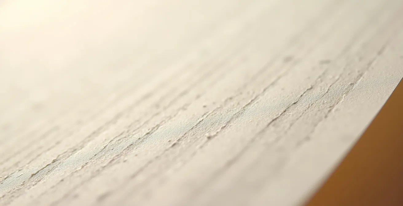 Gros plan macro sur les fibres et la texture d'une feuille de papier recyclé haute qualité révélant sa structure naturelle